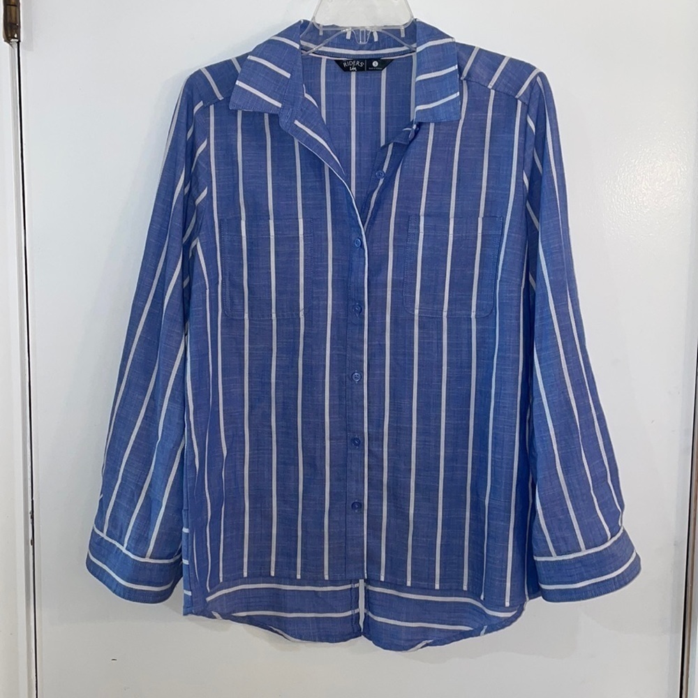 Blue & White Striped button up shit blouse Size Small NWOT